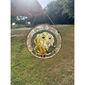 Amia Golden Retriever “We Are Family” Stained Glass Design Sun Catcher